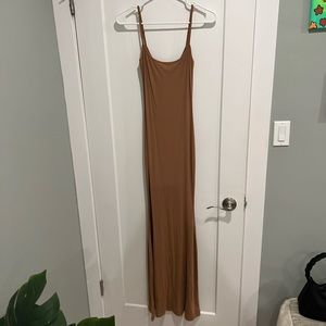 Skims Long Slip Dress in Camel